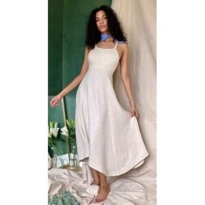 Free People Beach Stay Salty Oatmeal Knit Midi Apron Dress Cotton Linen Blend XS